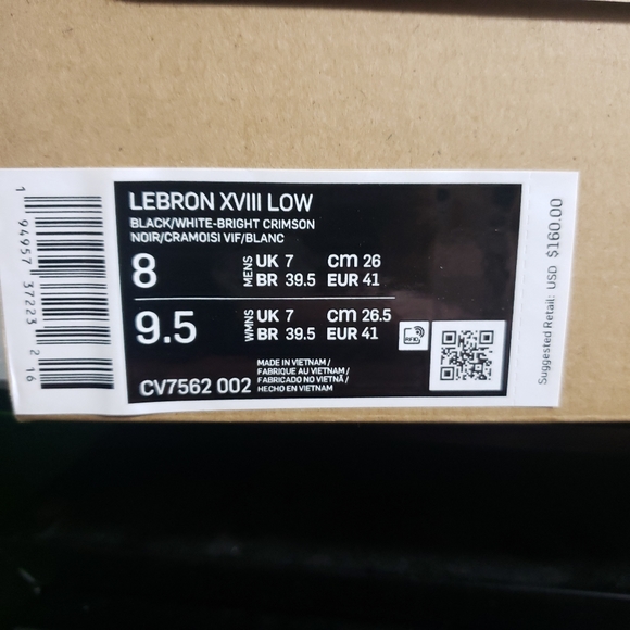 🔥NEW🔥Nike LeBron XVIII Low Men's Black/White-Bright Crimson Noir/💯Original💯 - Picture 3 of 5
